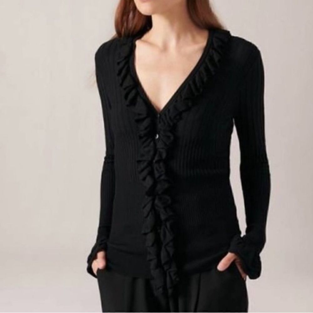 Anne Fontaine Ruffle Cardigan Knit Top Sweater
